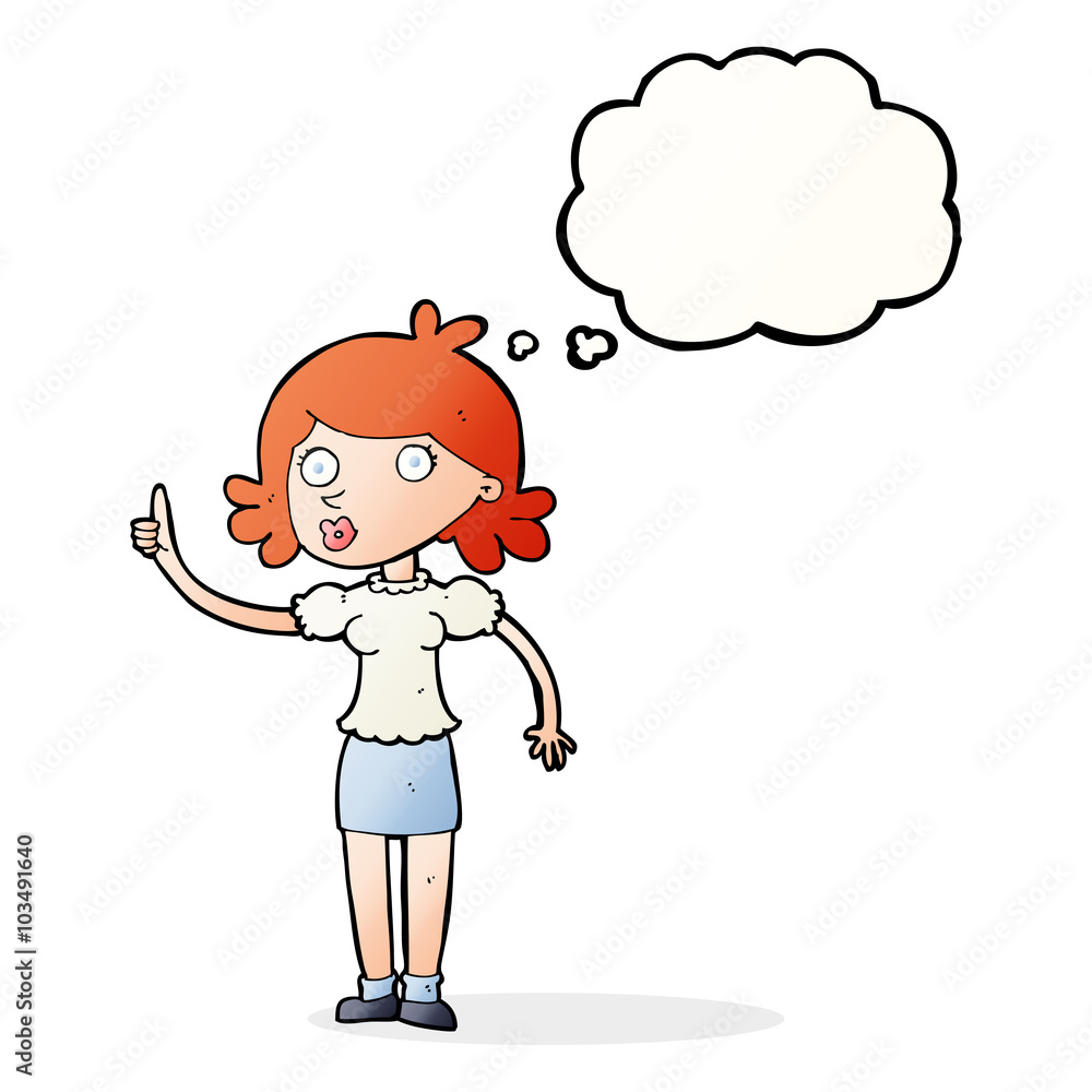 cartoon woman with idea with thought bubble cartoon woman with idea with thought bubble
