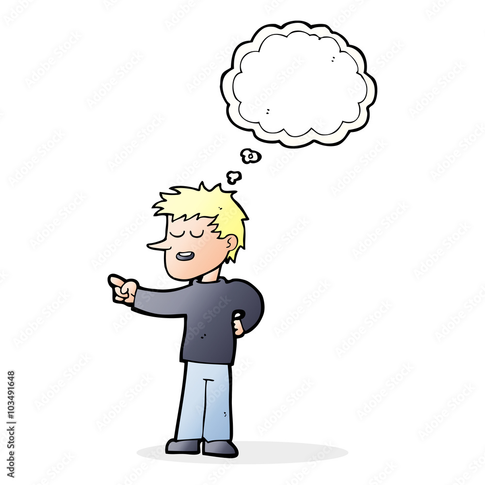 cartoon man pointing with thought bubble cartoon man pointing with thought bubble