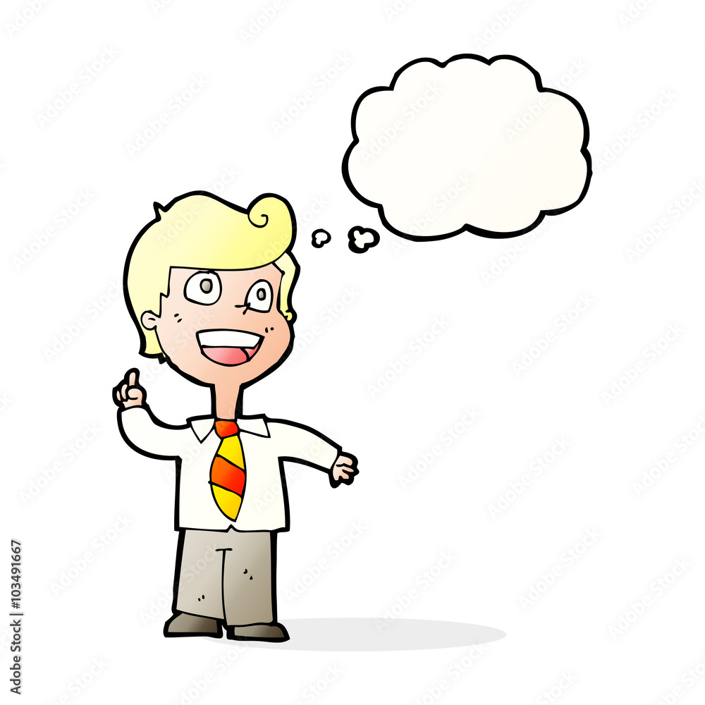 cartoon school boy raising hand with thought bubble cartoon school boy raising hand with thought bubble