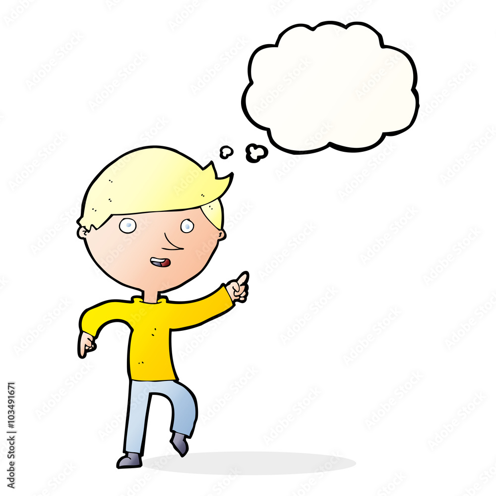 cartoon happy pointing with thought bubble cartoon happy pointing with thought bubble