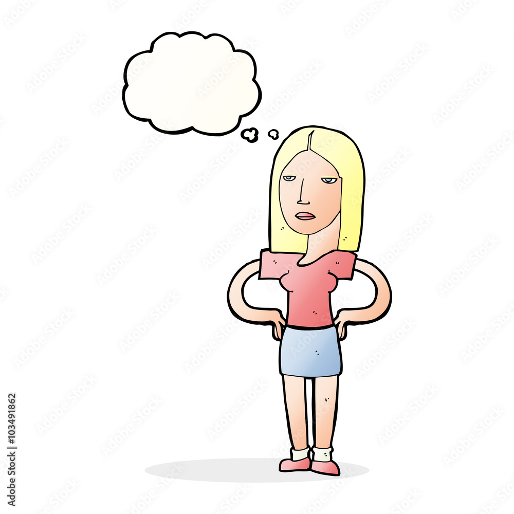 cartoon woman with hands on hips with thought bubble cartoon woman with hands on hips with thought bubble