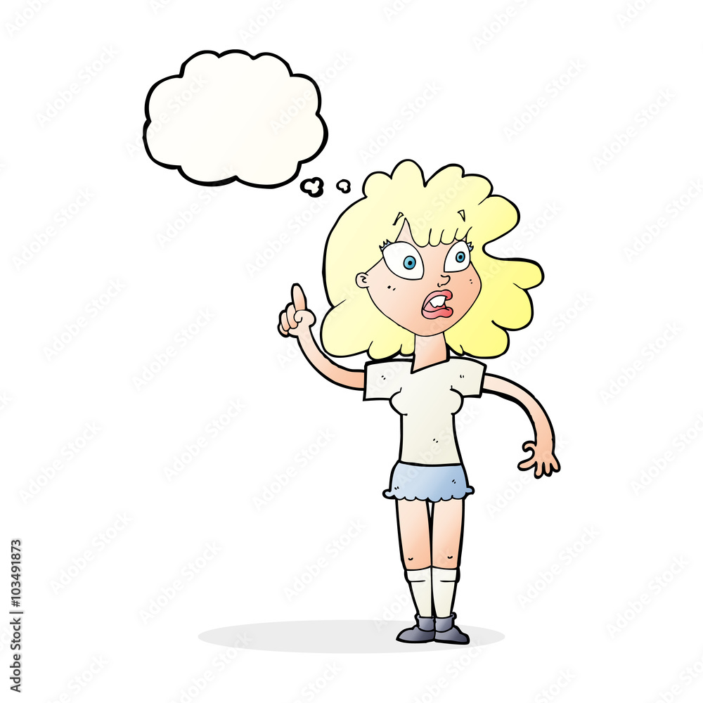 cartoon woman making point with thought bubble cartoon woman making point with thought bubble