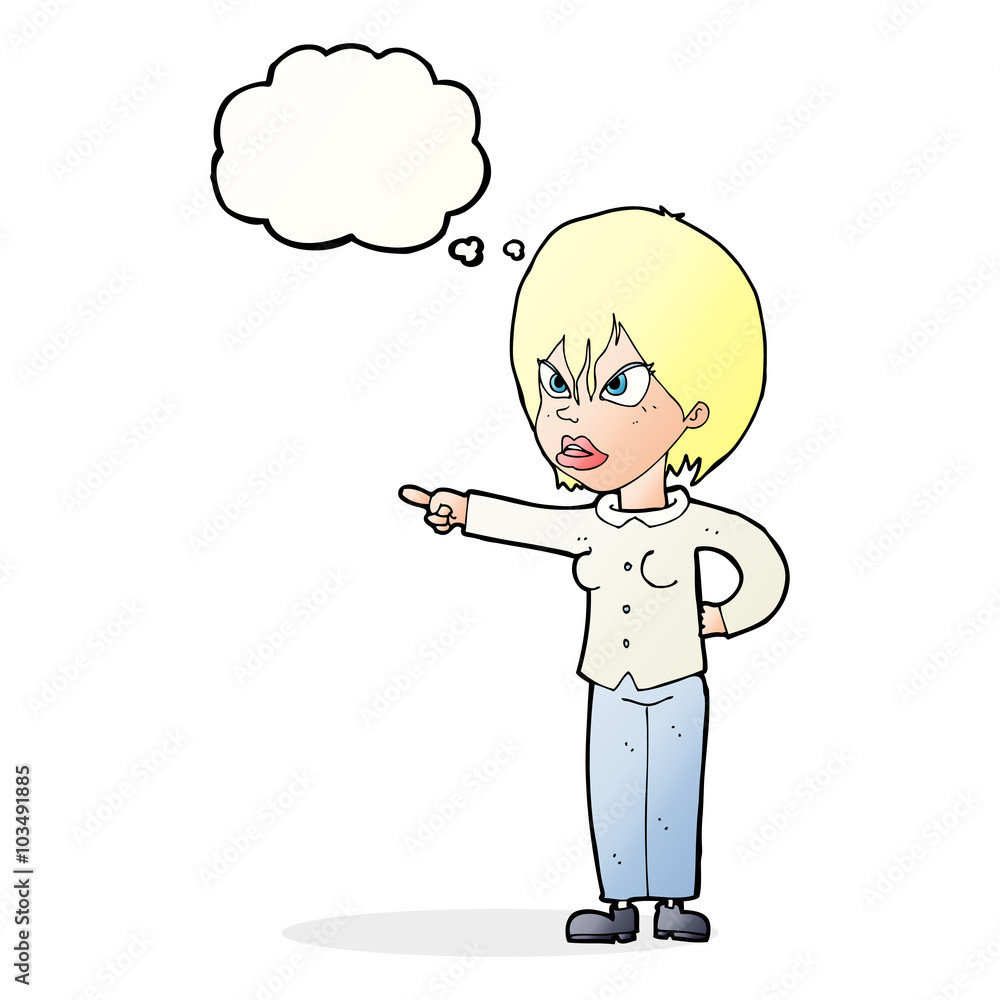 cartoon woman accusing with thought bubble cartoon woman accusing with thought bubble
