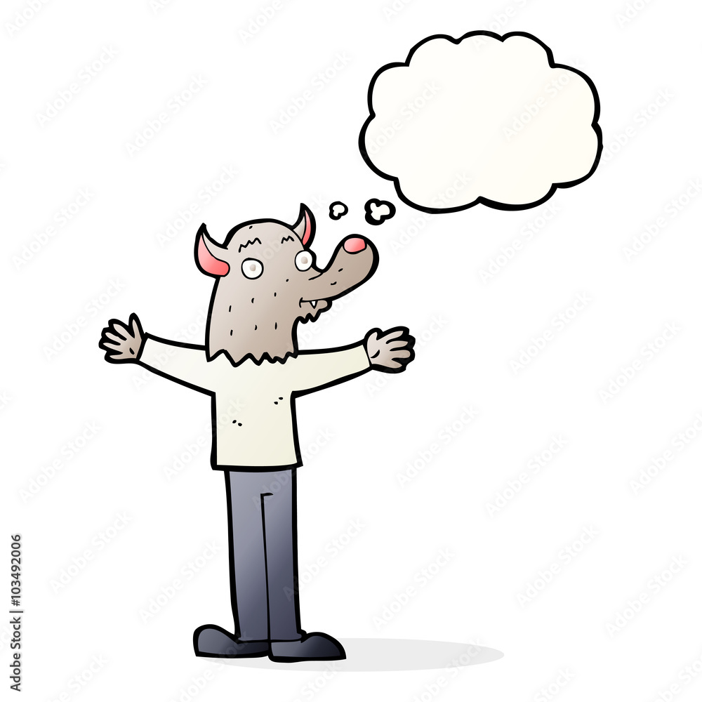 cartoon friendly werewolf with thought bubble cartoon friendly werewolf with thought bubble