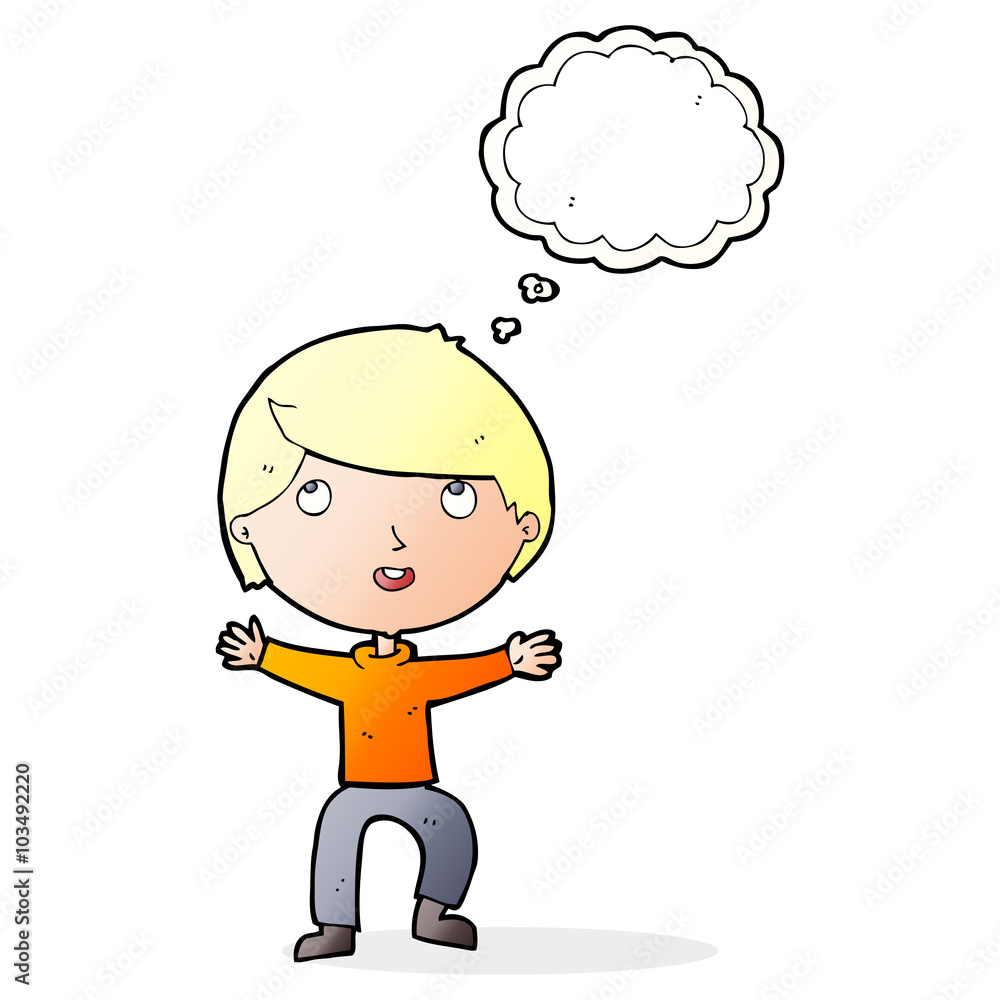 cartoon happy boy with thought bubble cartoon happy boy with thought bubble