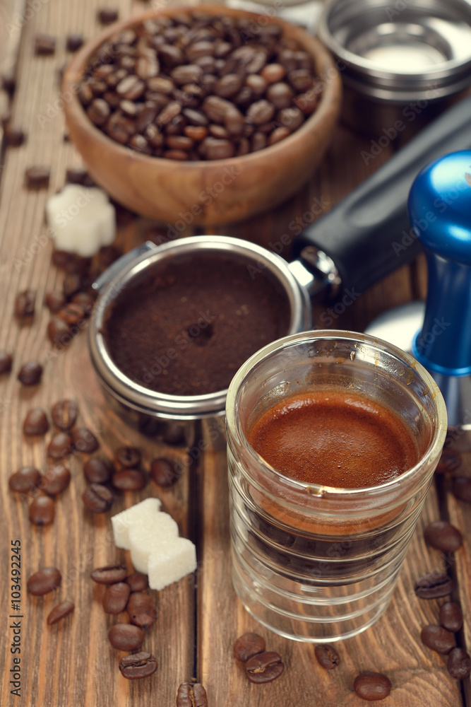 Espresso coffee in a glass cup Espresso coffee in a glass cup
