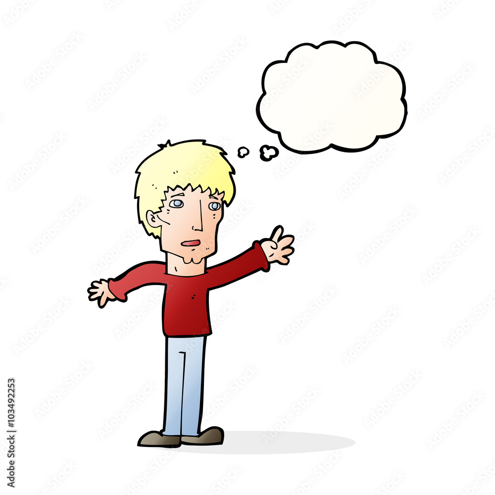 cartoon worried man reaching out with thought bubble cartoon worried man reaching out with thought bubble