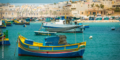 Wallpaper Mural postcard with fishing boats near village of Marsaxlokk Torontodigital.ca