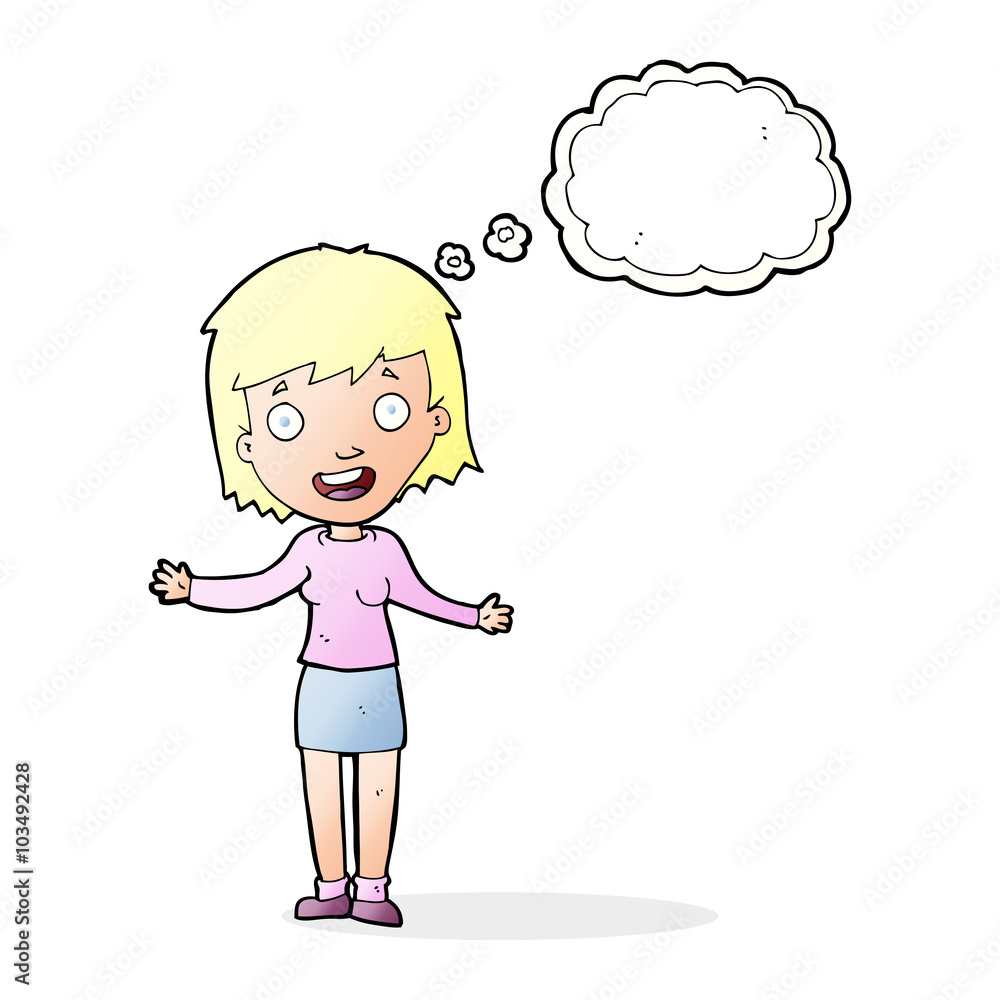 cartoon excited woman with thought bubble cartoon excited woman with thought bubble