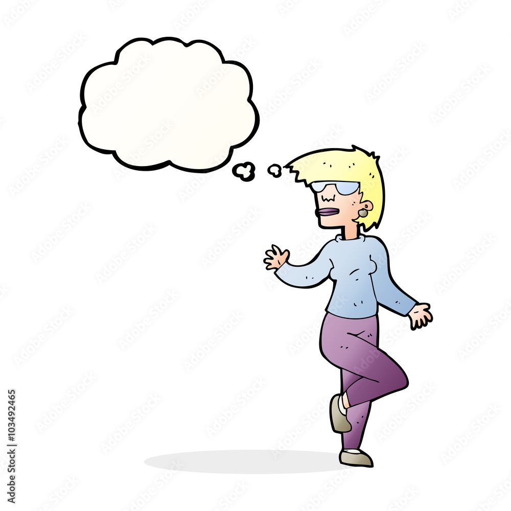 cartoon woman waving with thought bubble cartoon woman waving with thought bubble