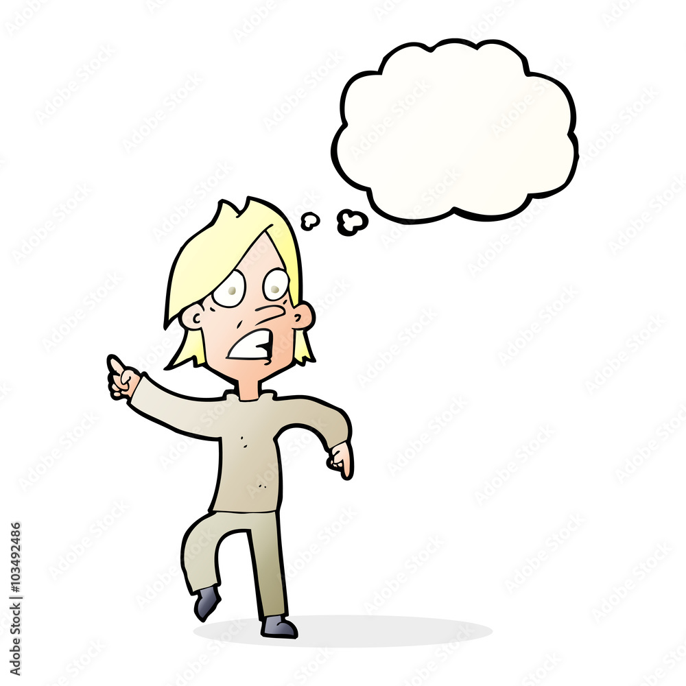 cartoon worried man pointing with thought bubble cartoon worried man pointing with thought bubble