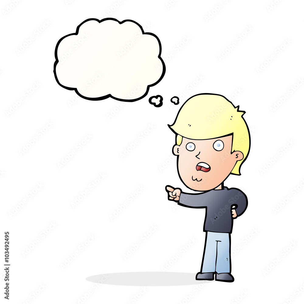 cartoon shocked man pointing with thought bubble cartoon shocked man pointing with thought bubble