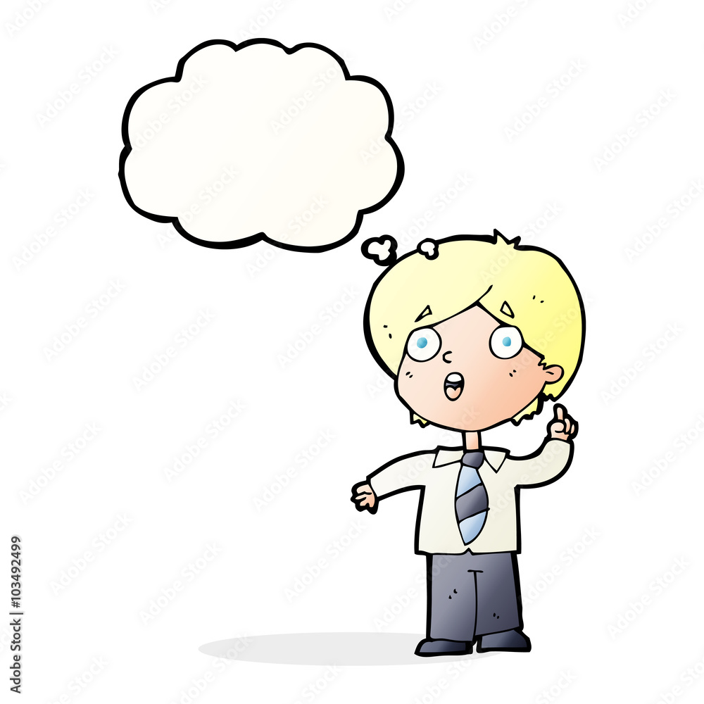 cartoon schoolboy answering question with thought bubble cartoon schoolboy answering question with thought bubble