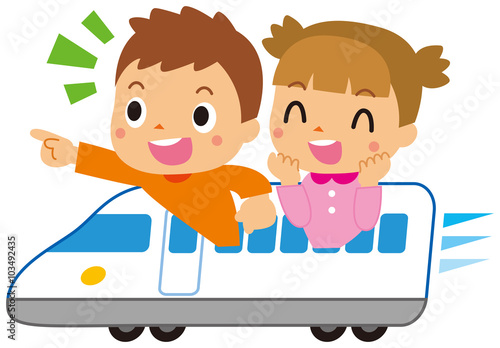新幹線に乗る子供