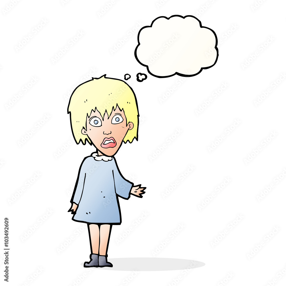 cartoon shocked woman with thought bubble cartoon shocked woman with thought bubble