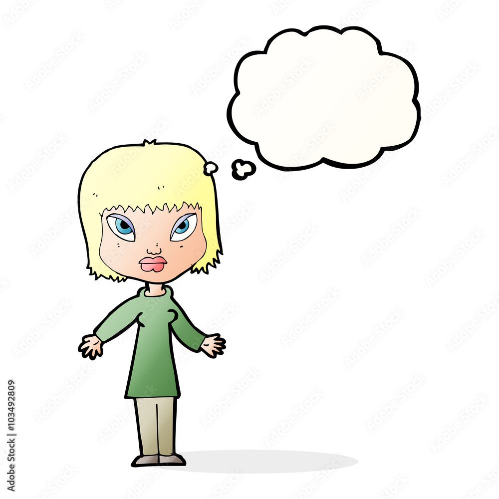 cartoon woman with open arms with thought bubble cartoon woman with open arms with thought bubble