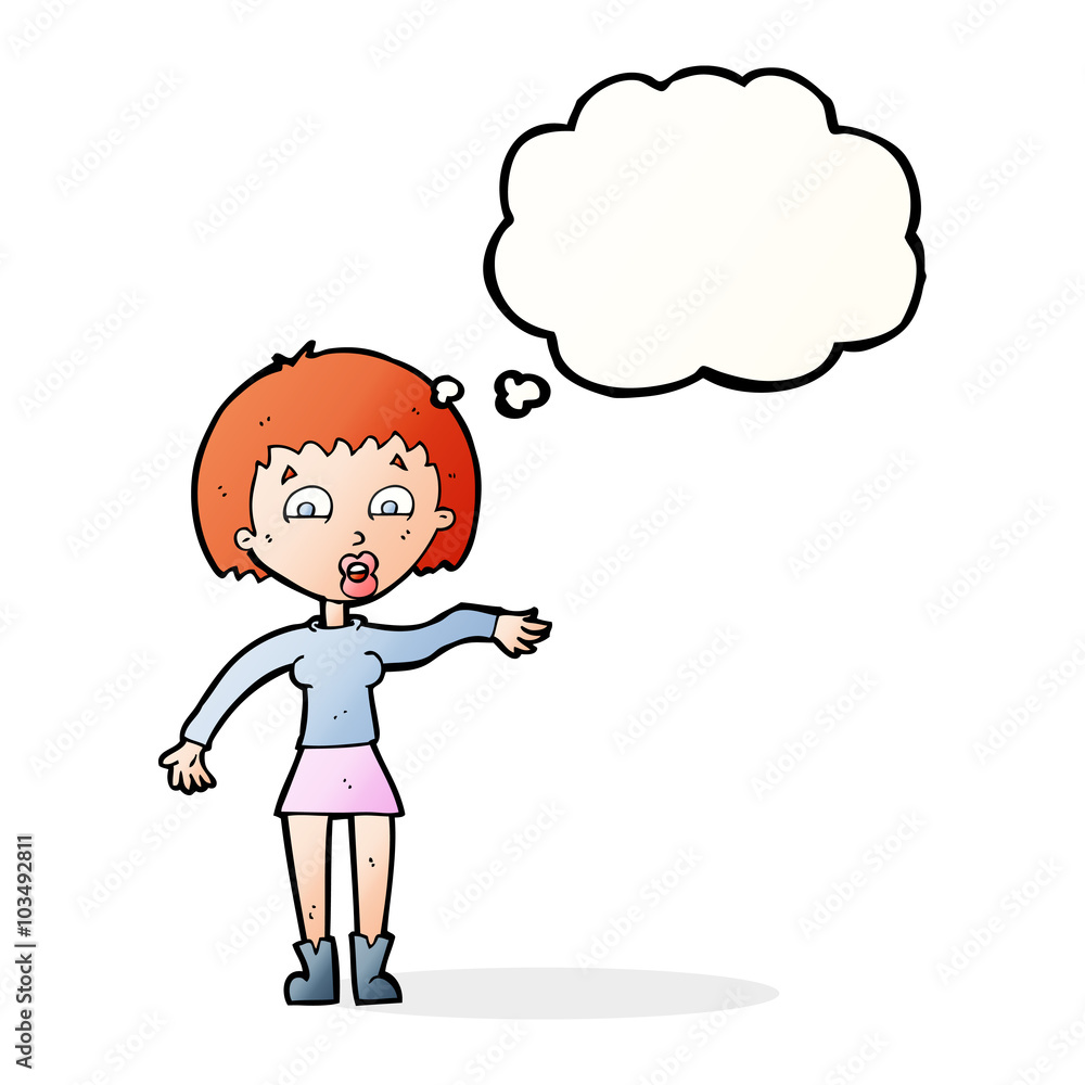 cartoon surprised woman with thought bubble cartoon surprised woman with thought bubble