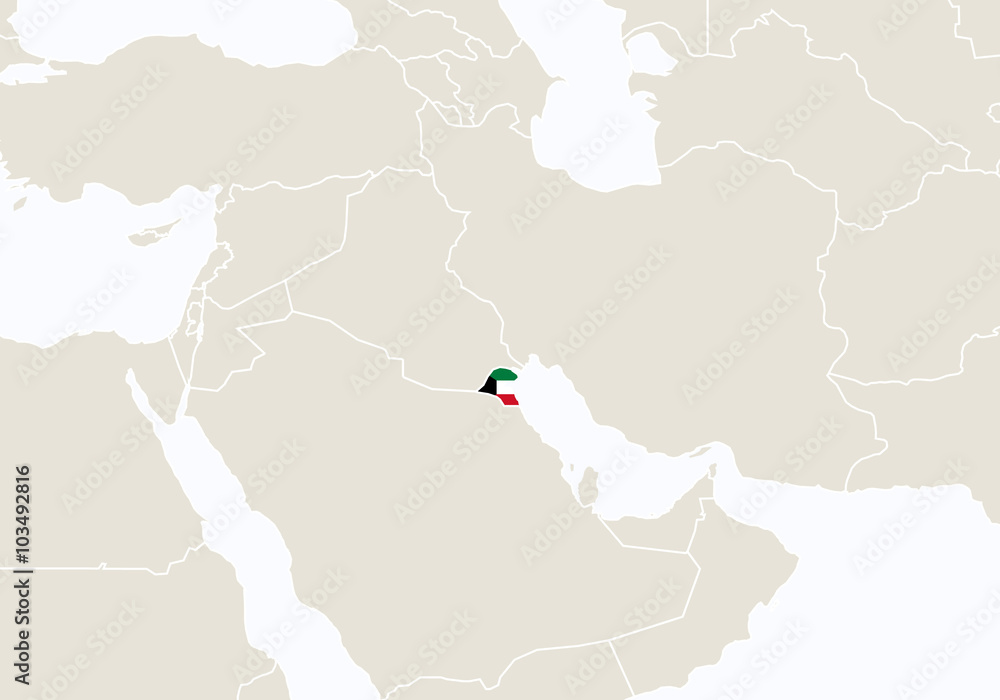 Kuwait In Asia Map Asia With Highlighted Kuwait Map. Stock Vector | Adobe Stock