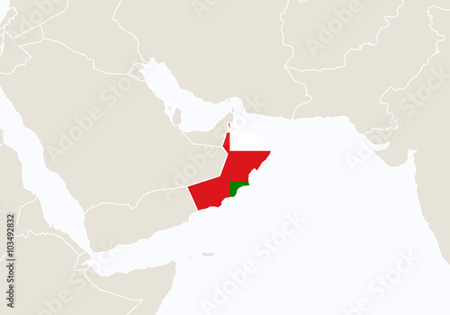 Asia with highlighted Oman map.