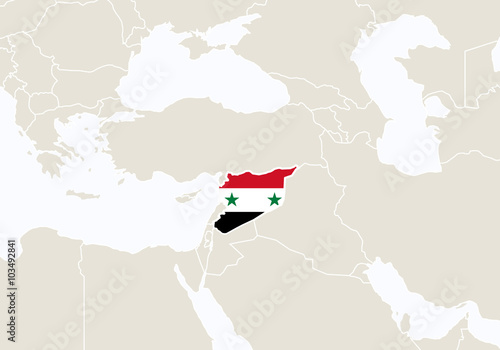 Asia with highlighted Syria map.