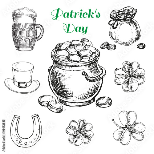 hand drawn Patrick's Day elements