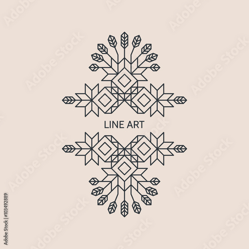 Vector Decorative Line Art Frame. Geometric Vintage Style. Vector Linear Frame. Ornate Element for Design. Totem. With Place for Text. Line Art Design for Invitations, Posters, Business Presentation