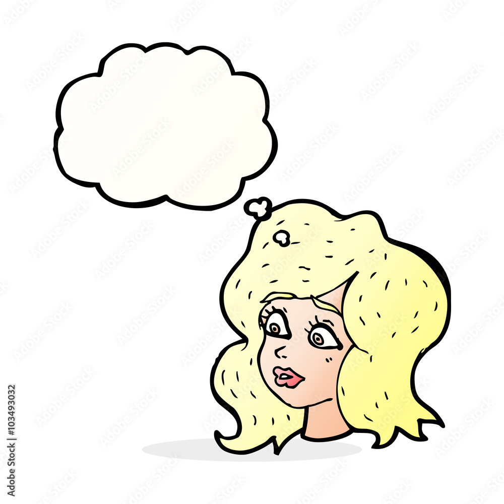 cartoon woman looking concerned with thought bubble cartoon woman looking concerned with thought bubble