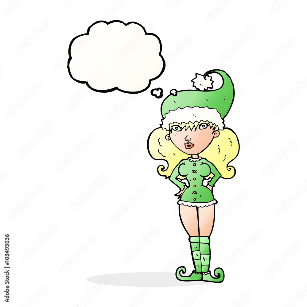 cartoon santa's helper woman with thought bubble cartoon santa's helper woman with thought bubble