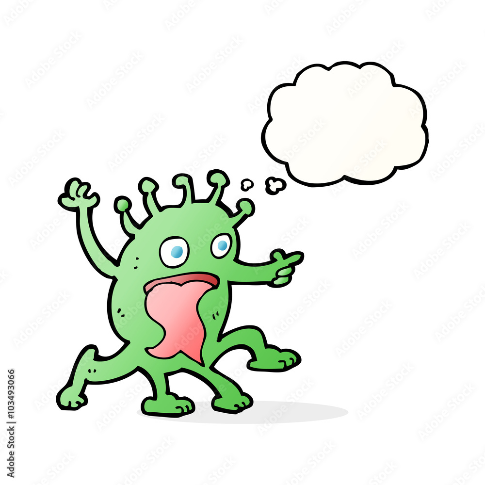 cartoon weird little alien with thought bubble cartoon weird little alien with thought bubble