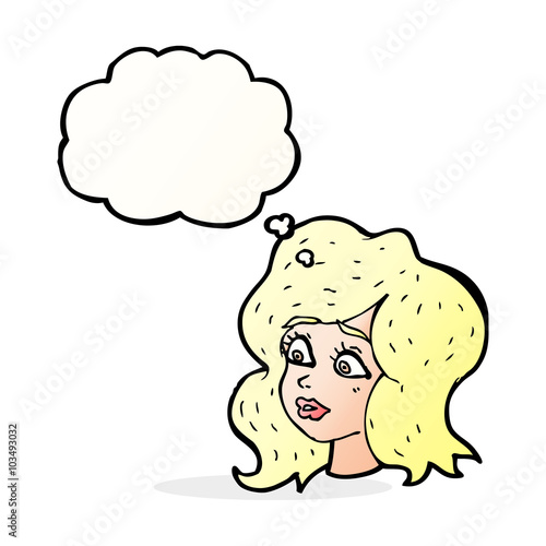 cartoon woman looking concerned with thought bubble