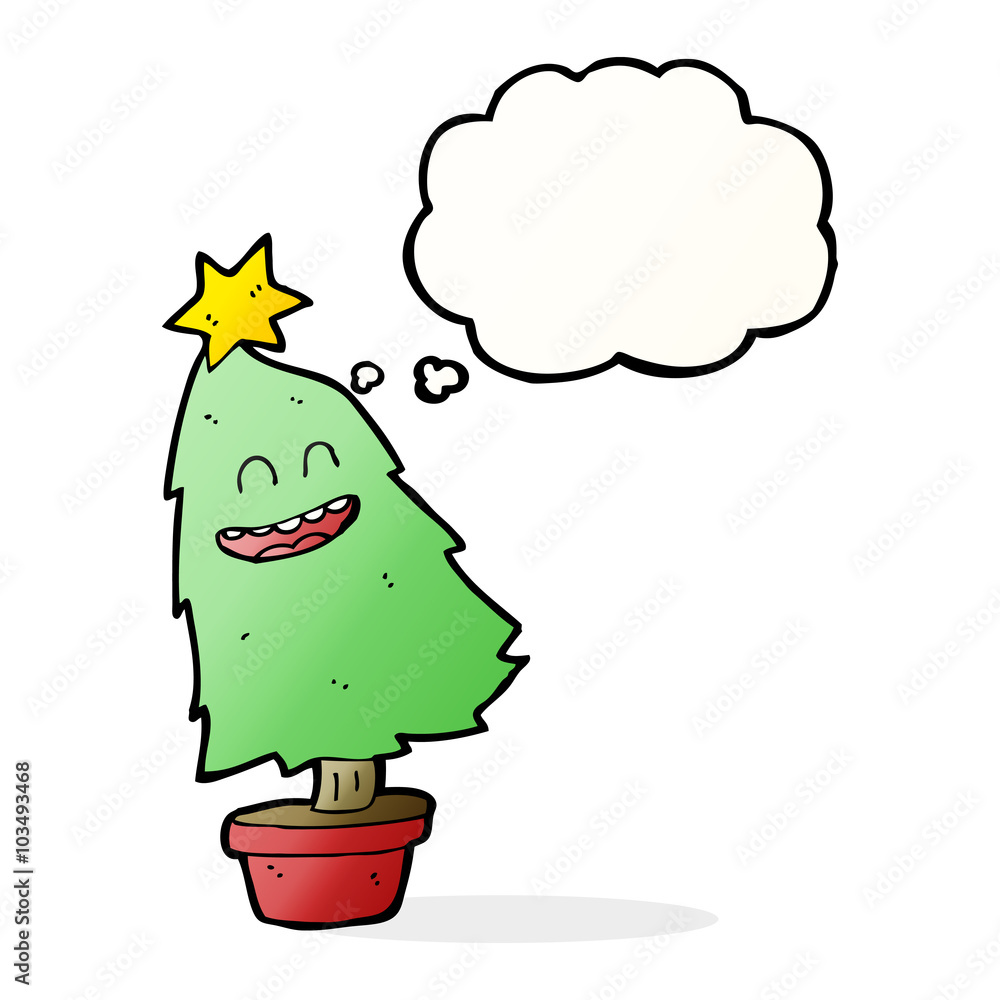 cartoon dancing christmas tree with thought bubble cartoon dancing christmas tree with thought bubble