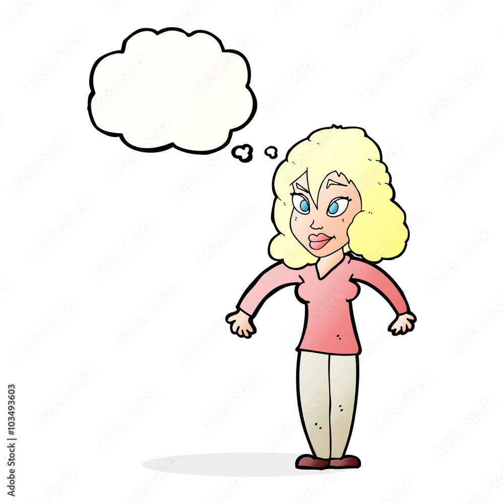 cartoon woman shrugging shoulders with thought bubble cartoon woman shrugging shoulders with thought bubble