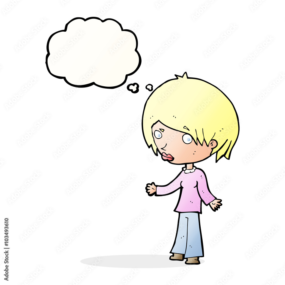 cartoon confused woman with thought bubble cartoon confused woman with thought bubble