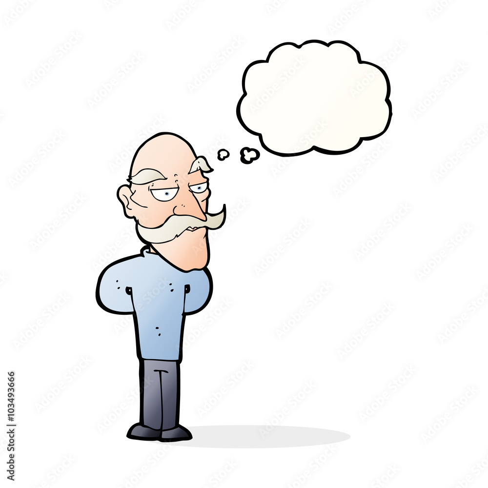 cartoon old man with mustache with thought bubble cartoon old man with mustache with thought bubble