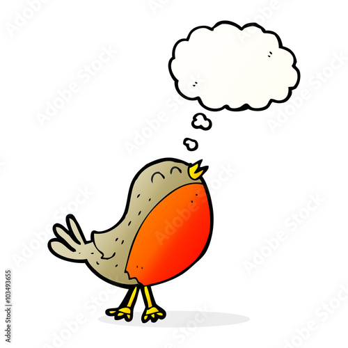 cartoon christmas robin with thought bubble