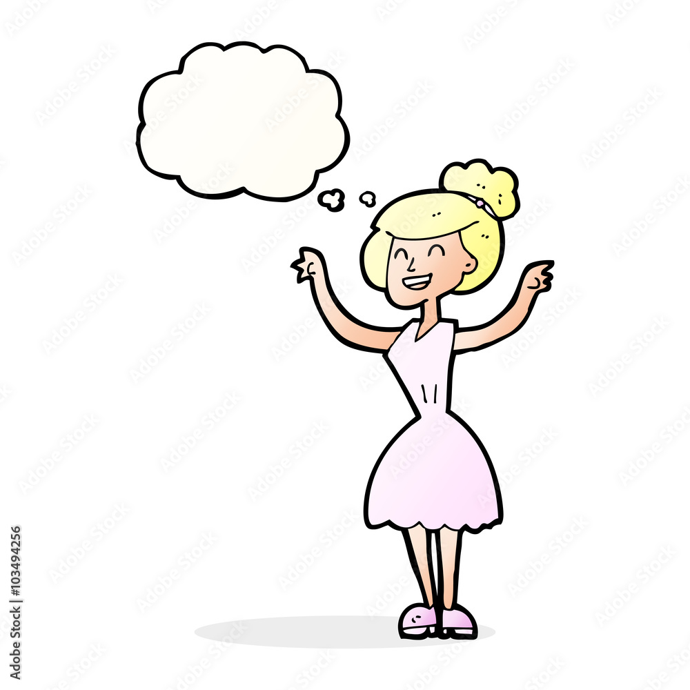 cartoon woman with raised arms with thought bubble cartoon woman with raised arms with thought bubble