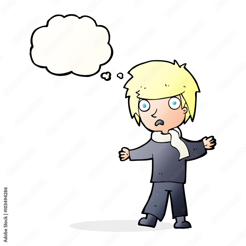 cartoon unhappy boy with thought bubble cartoon unhappy boy with thought bubble