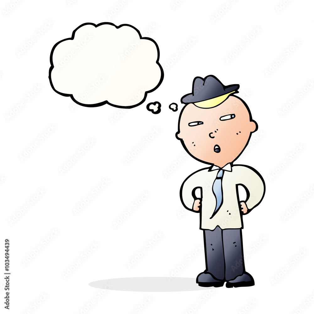 cartoon man wearing hat with thought bubble cartoon man wearing hat with thought bubble