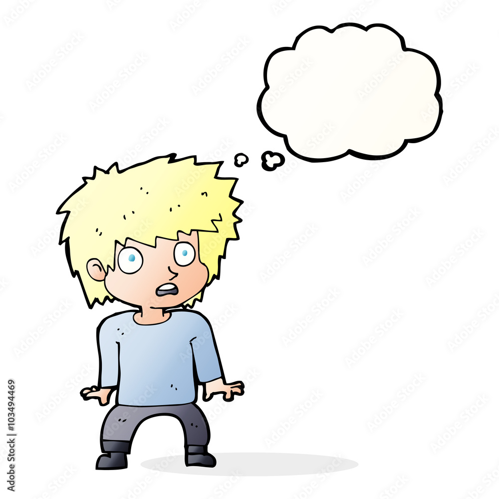 cartoon frightened boy with thought bubble cartoon frightened boy with thought bubble