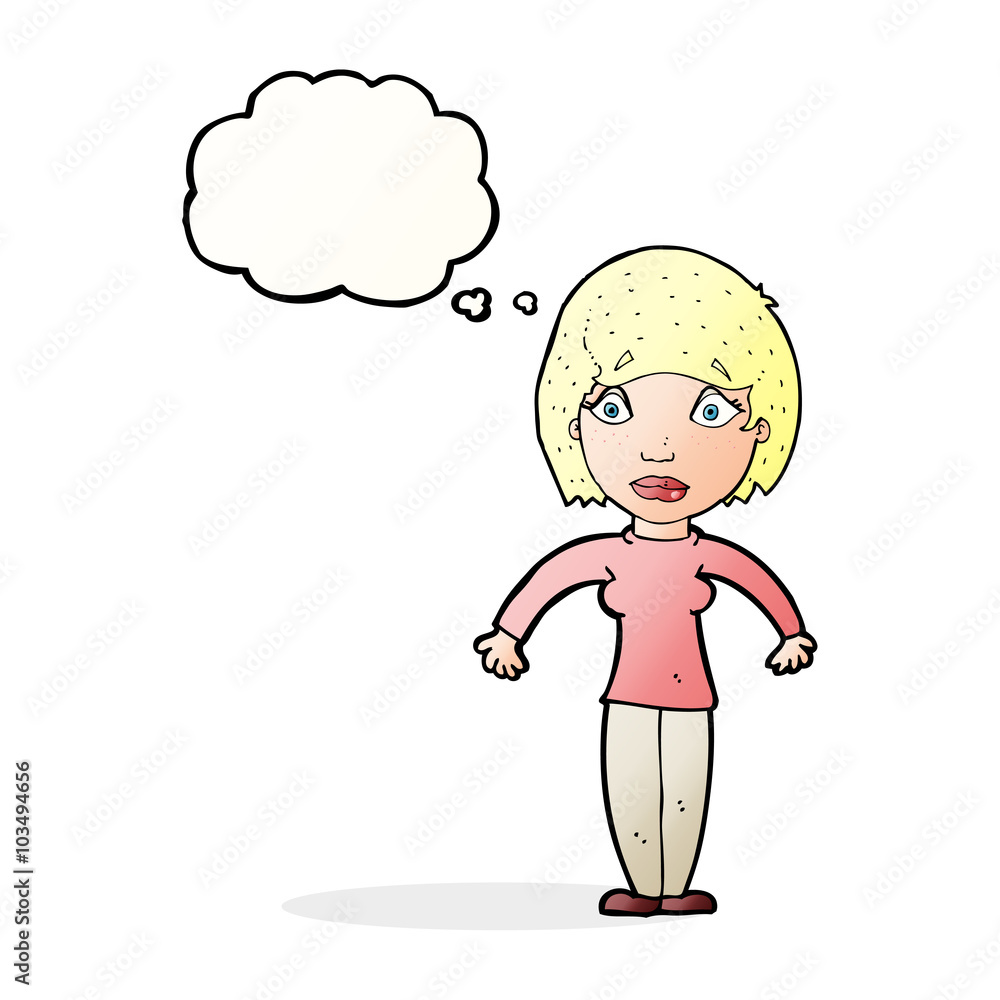 cartoon surprised woman with thought bubble cartoon surprised woman with thought bubble