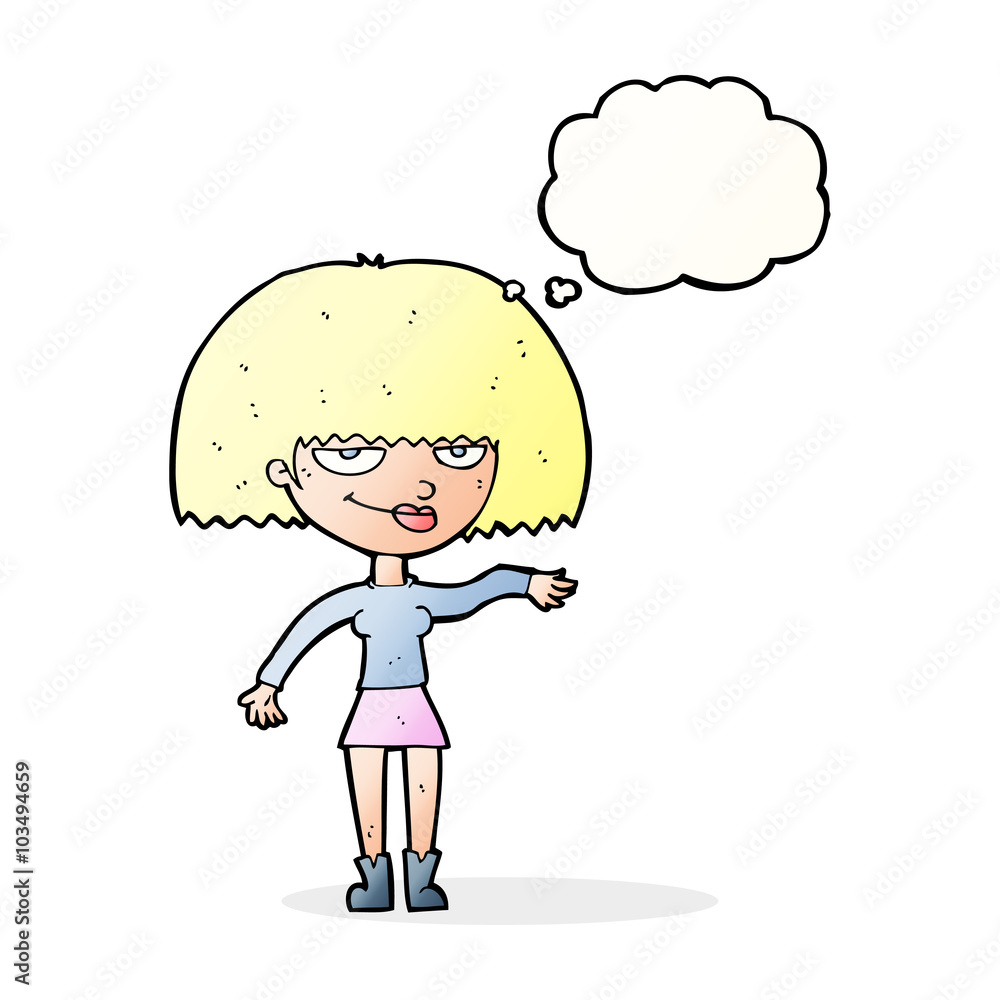 cartoon smug woman making dismissive gesture with thought bubble cartoon smug woman making dismissive gesture with thought bubble