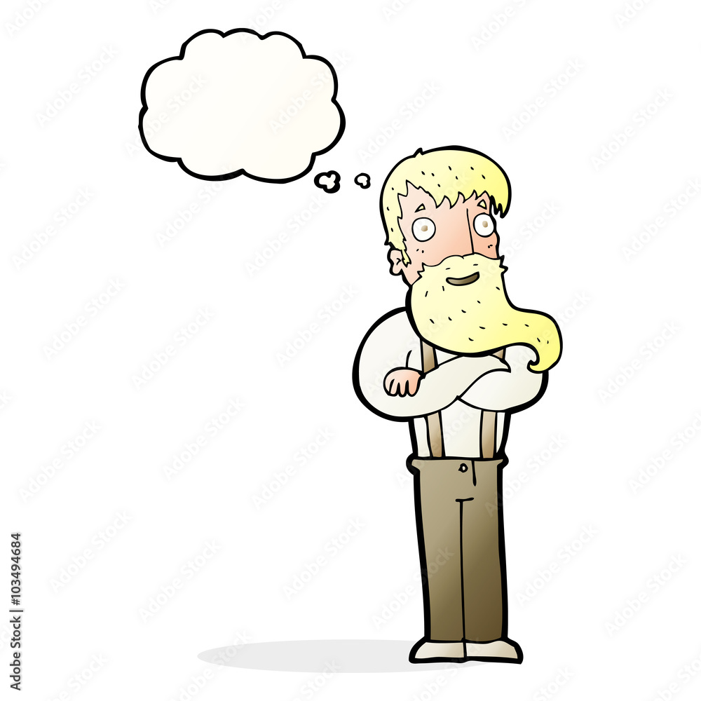 cartoon bearded hipster man with thought bubble cartoon bearded hipster man with thought bubble