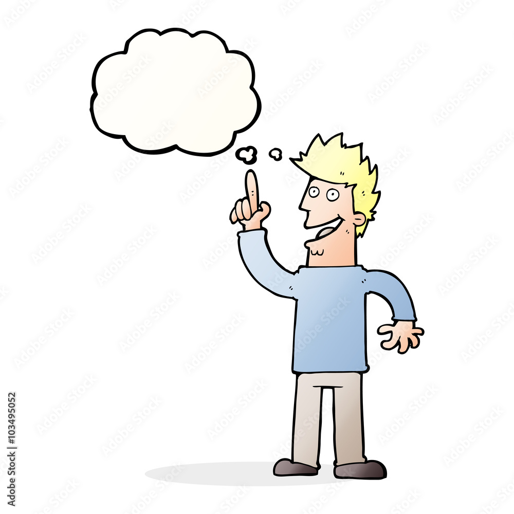 cartoon man with great new idea with thought bubble cartoon man with great new idea with thought bubble