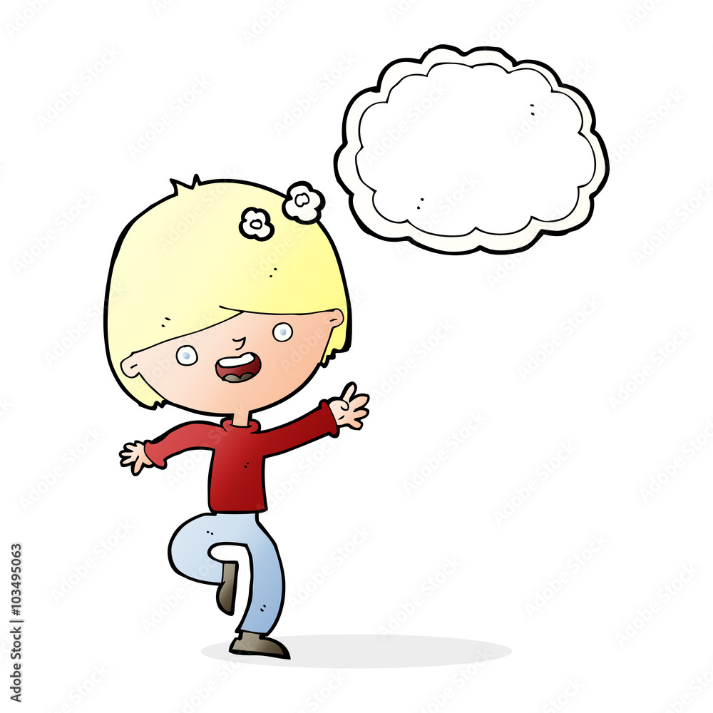 cartoon happy boy dancing with thought bubble cartoon happy boy dancing with thought bubble