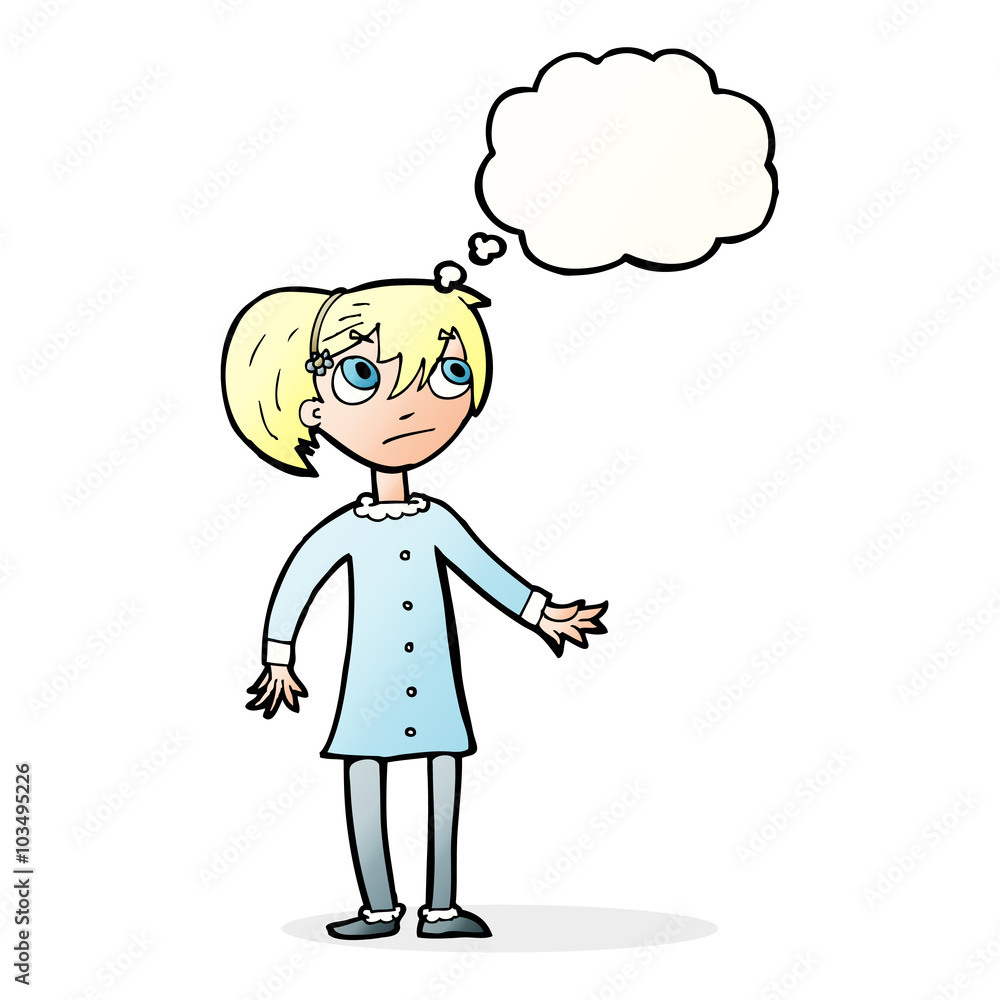 cartoon worried girl with thought bubble cartoon worried girl with thought bubble
