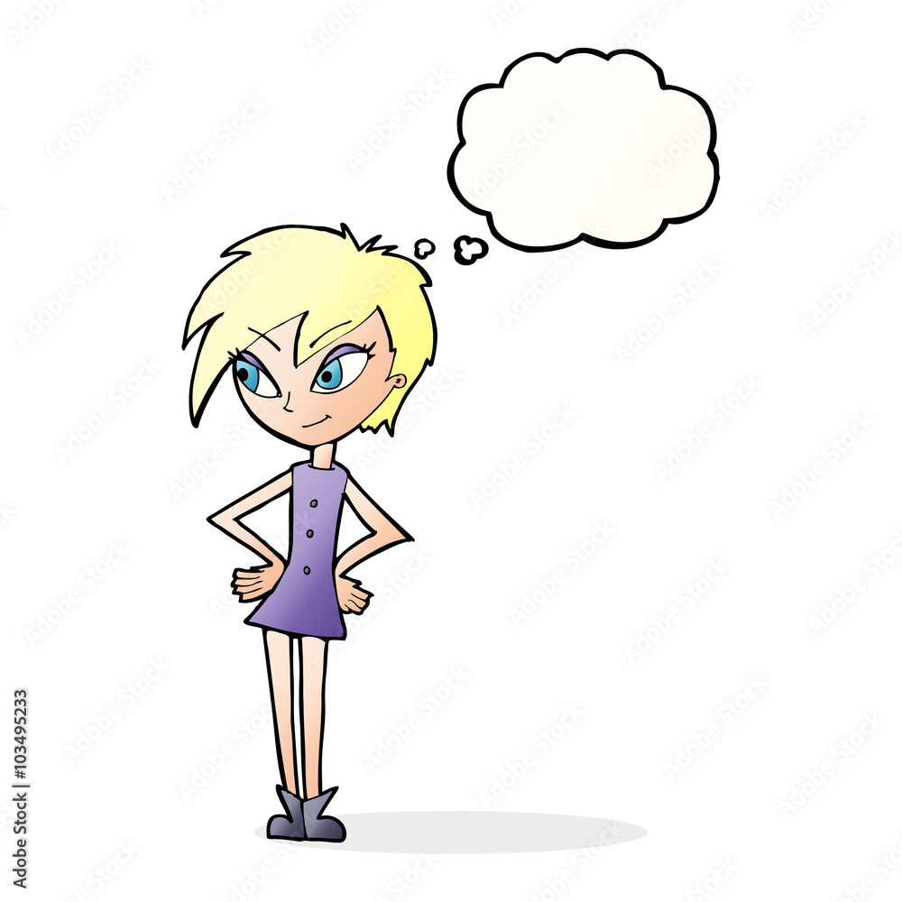 cartoon girl with hands on hips with thought bubble cartoon girl with hands on hips with thought bubble