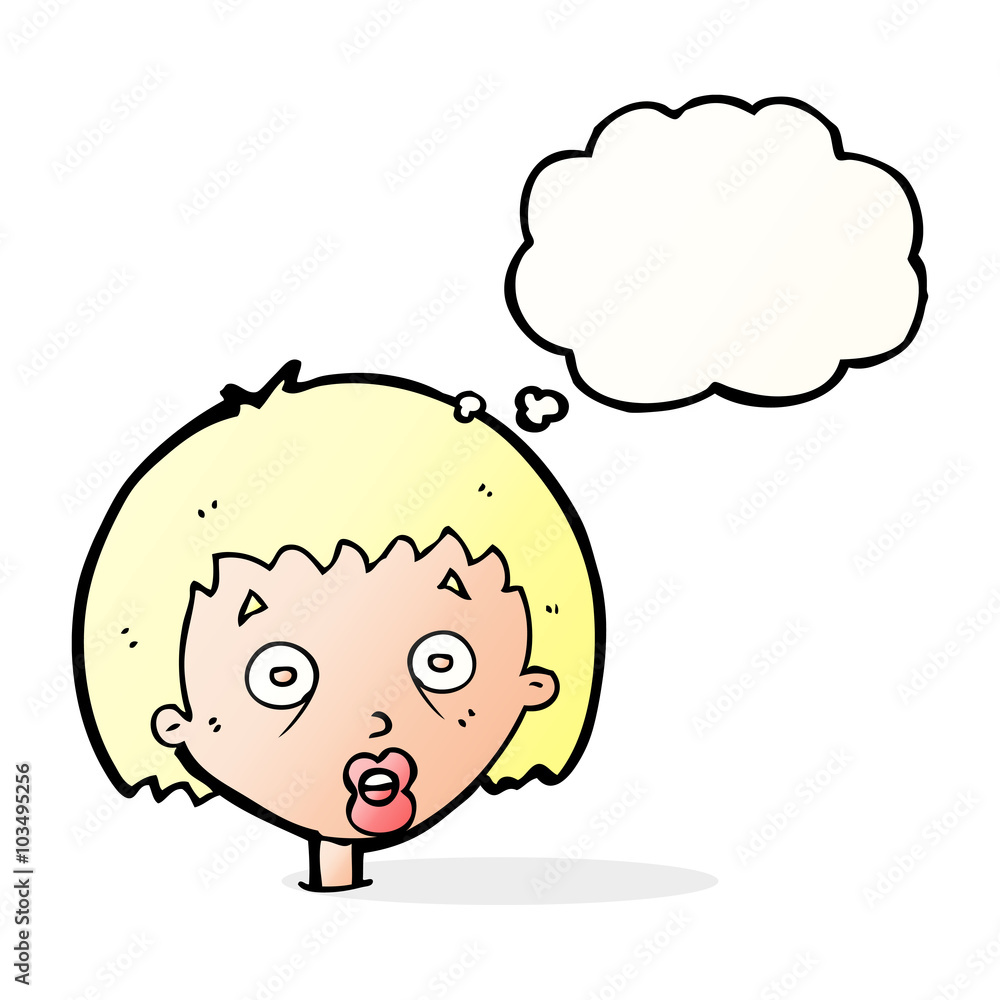 cartoon shocked woman with thought bubble cartoon shocked woman with thought bubble