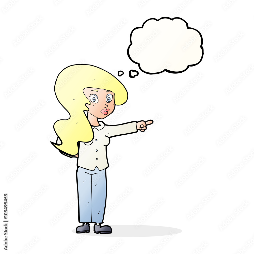 cartoon pretty woman pointing with thought bubble cartoon pretty woman pointing with thought bubble