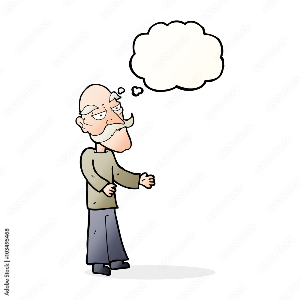 cartoon old man with mustache with thought bubble cartoon old man with mustache with thought bubble