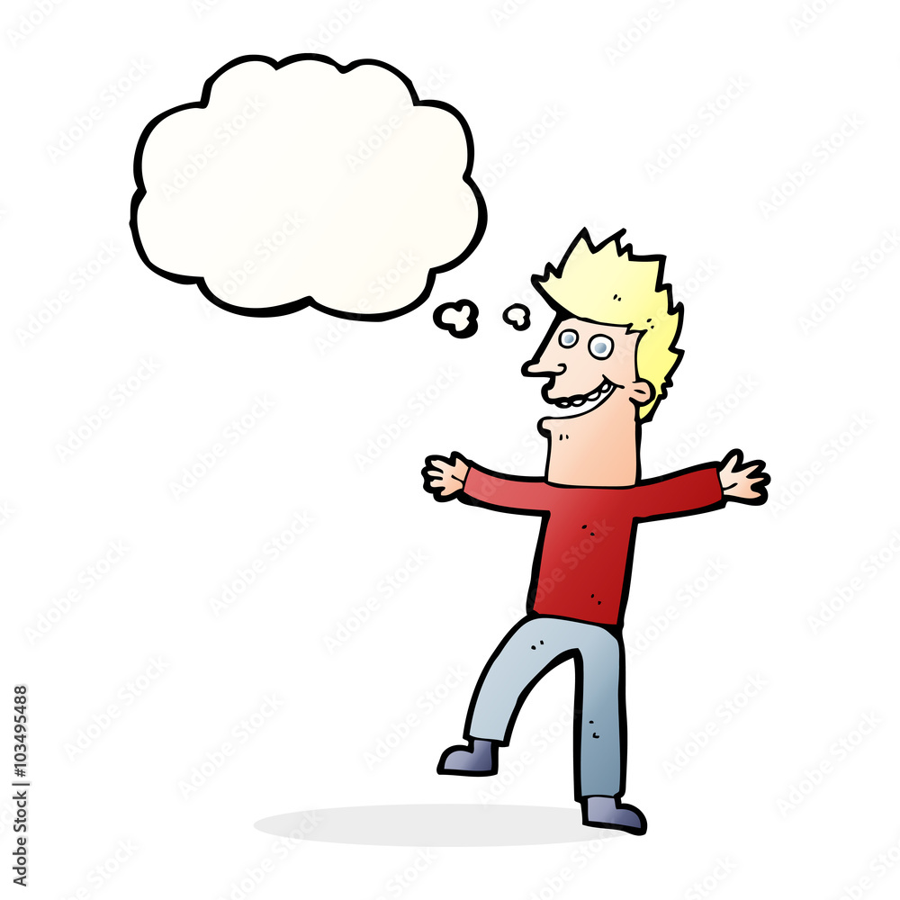 cartoon happy man with thought bubble cartoon happy man with thought bubble